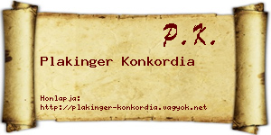 Plakinger Konkordia névjegykártya